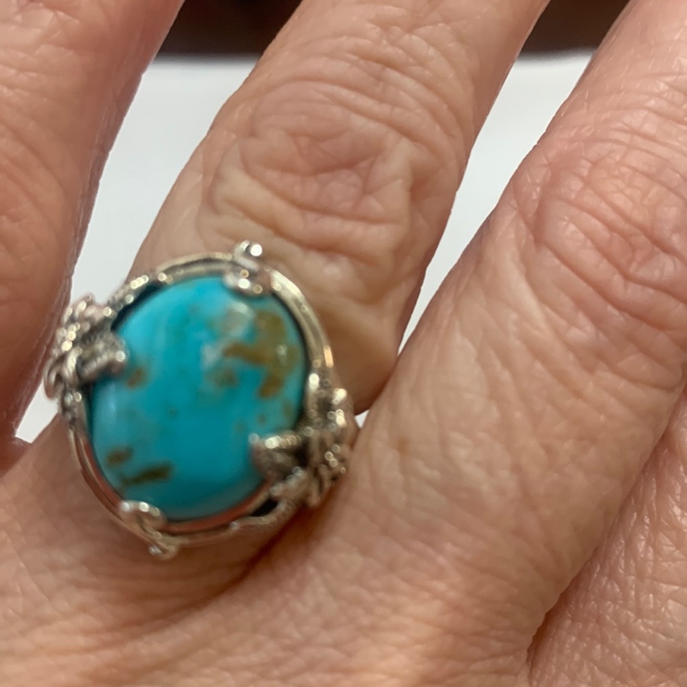 NWT JTV OVAL CABOCHON ARIZONA TURQUOISE W/MARCASITE STERLING SILVER RING